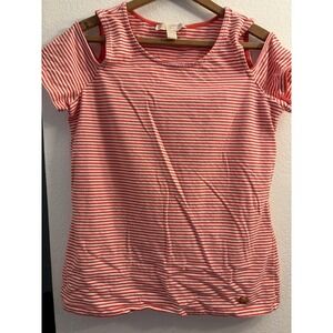 Michael‎ Kors Top Small Striped Orange White Cold Shoulder Short Sleeve